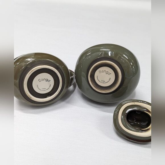 Vintage Sango Avocado Green Ceramic Coffee Sugar and Cream Dish Set - Picture 5 of 8